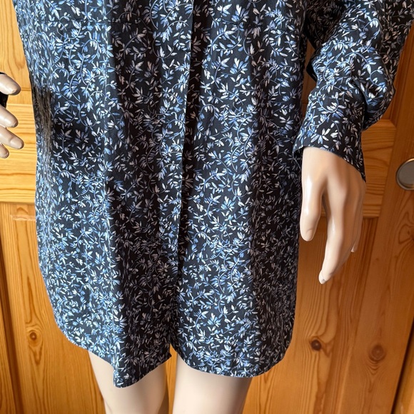 Lafayette 148 Womens Shirt Button Up Tunic Top Size XL Cotton Blue Floral - Picture 3 of 12